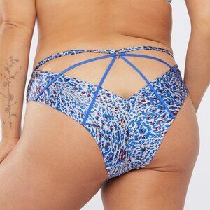Savage Not Sorry Open-Back Strappy Brazilian Panty Leopard Blue Cyber Cafe 2X